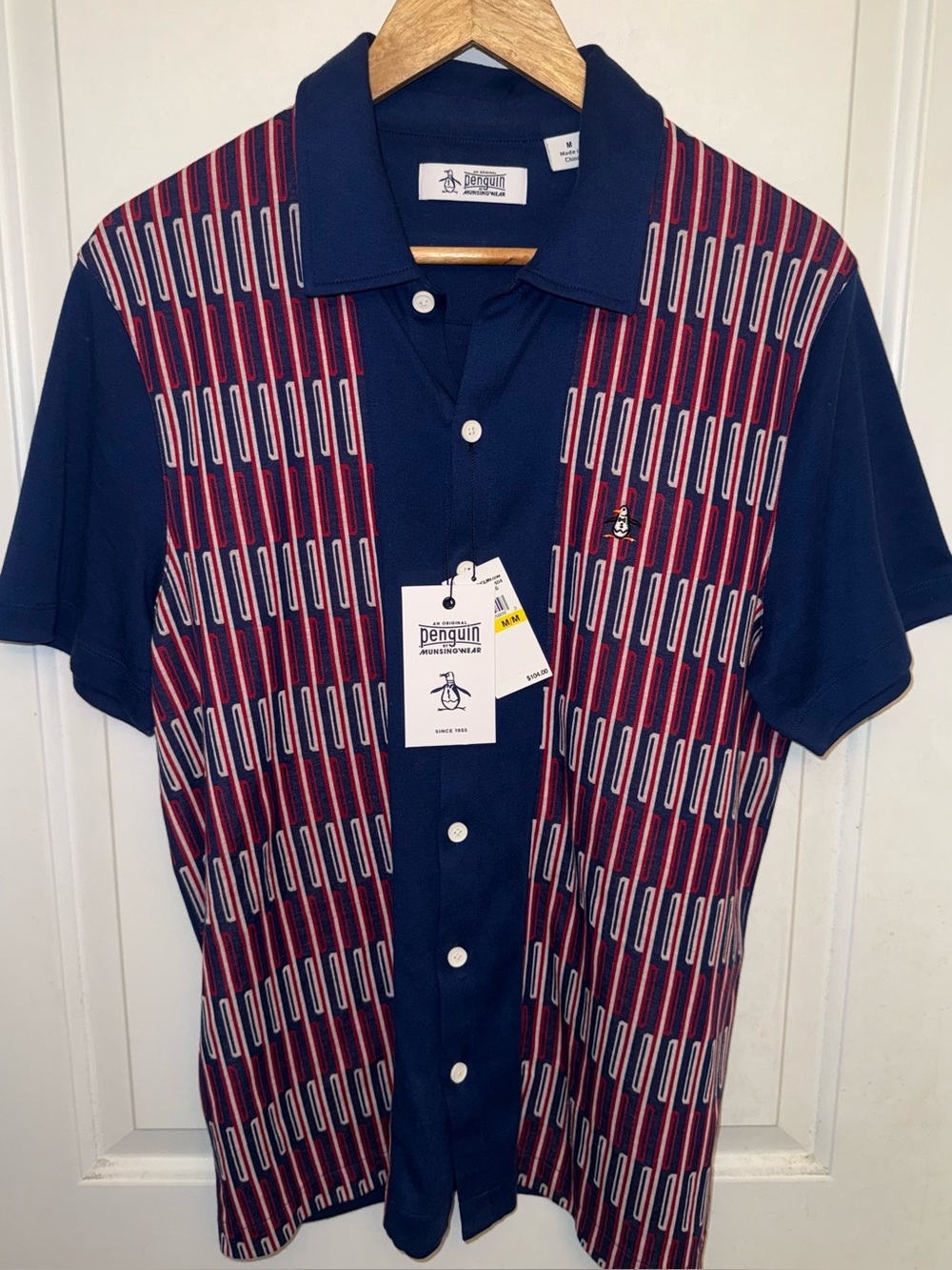Original Penguin NWT Jacquard Vertical Geometric Print Button-Down Polo